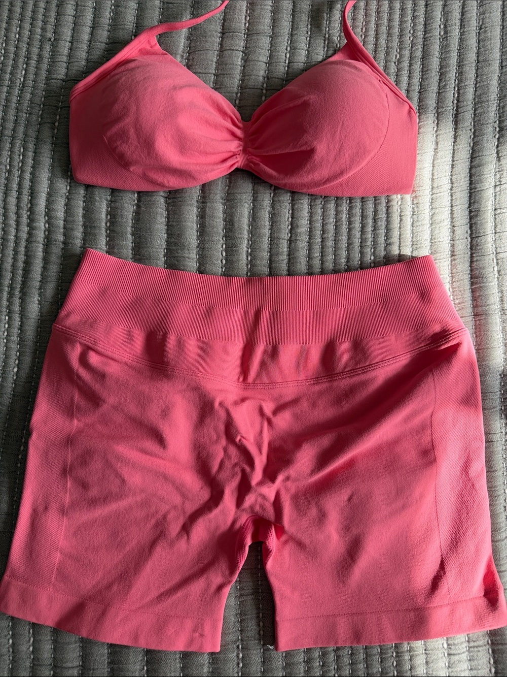 Aurola Pink Halter Sports Bra & Scrunch Shorts Work Out Set
